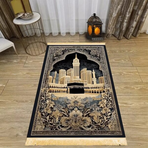 Alfombra de rezo - Dibujo Meca (3) Comparativa diseño 1 y diseño 2 de sajjada con Kaaba y media luna