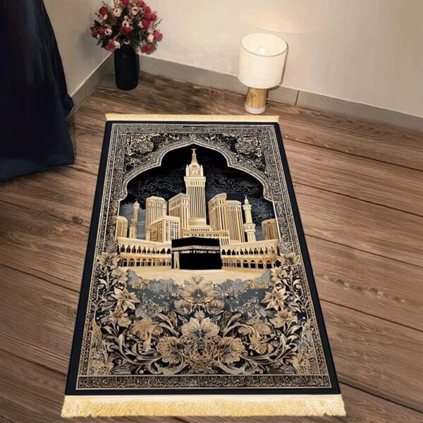 Alfombra de rezo - Dibujo Meca (5) Alfombra de rezo diseño exclusivo Kaaba luna y estrella, vista completa extendida