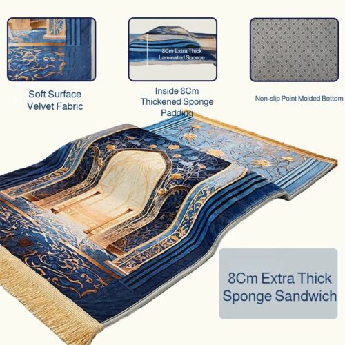 Alfombra de rezo ergonómica con almohada para rodillas extendida, vista lateral