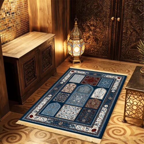 Borde ornamental de la alfombra árabe con patrón islámico tradicional, primer plano