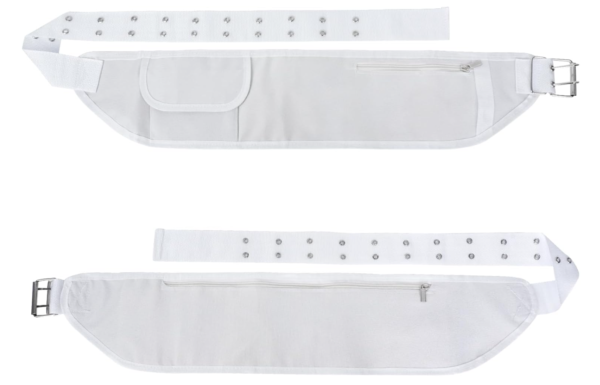 Primer plano de cinturón de Ihram con bolsillos discretos y cremallera