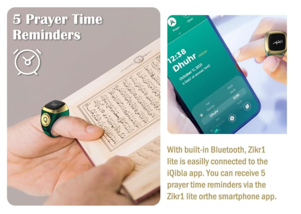 Tasbih Electrónico Smart (Anillo) - Contador Digital de Dhikr con Alertas de Oración